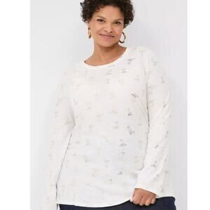 Lane Bryant Women's‎ 18/20 White Shimmery Foiled Cowboy Boot Crewneck Shirt